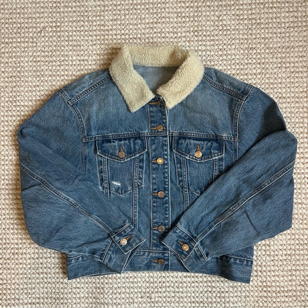 Denim Jacket with Faux Sherpa Collar